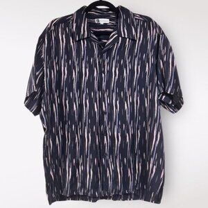 Bachrach‎ | Medium Silk Retro Design Short Sleeve Top Shirt Buttoned Collared